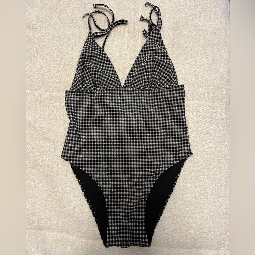 Faithfull The Brand Black and White Checkered one piece bathing Suit. size M